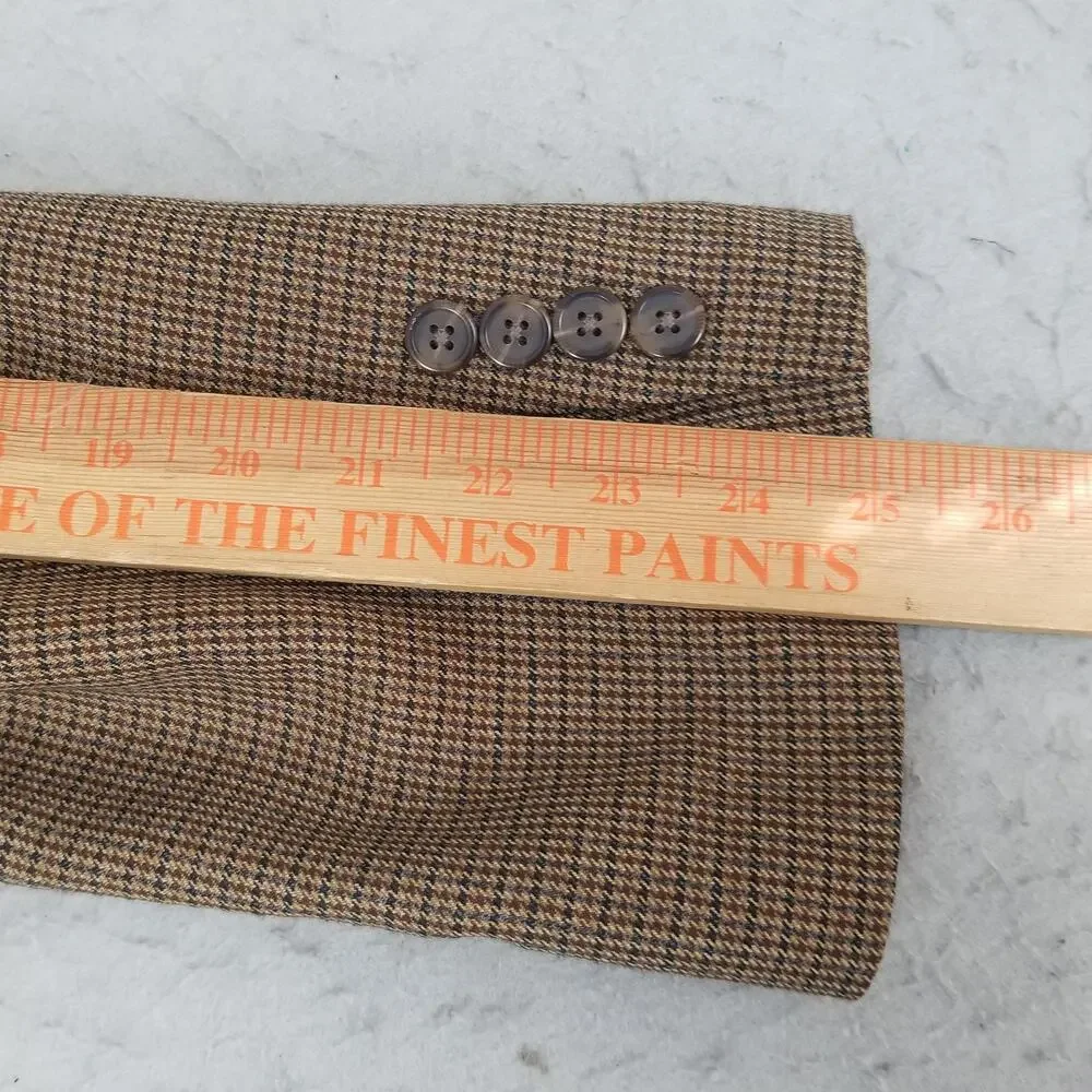 Chaps Blazer Mens 46R Brown Check Wool Sport Coat Jacket Two Button‎ Notch Lapel